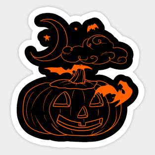 Pumpkin Moon Stars and Bats Orange Line Design Sticker